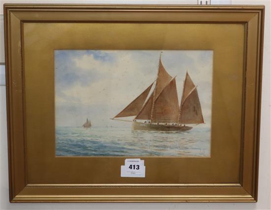 Newlyn School, watercolour, Brixham trawler, 23 x 32cm